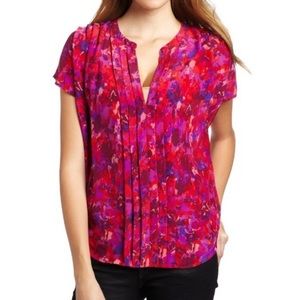Joie Silk Orly Firey Red Pink pintuck blouse
